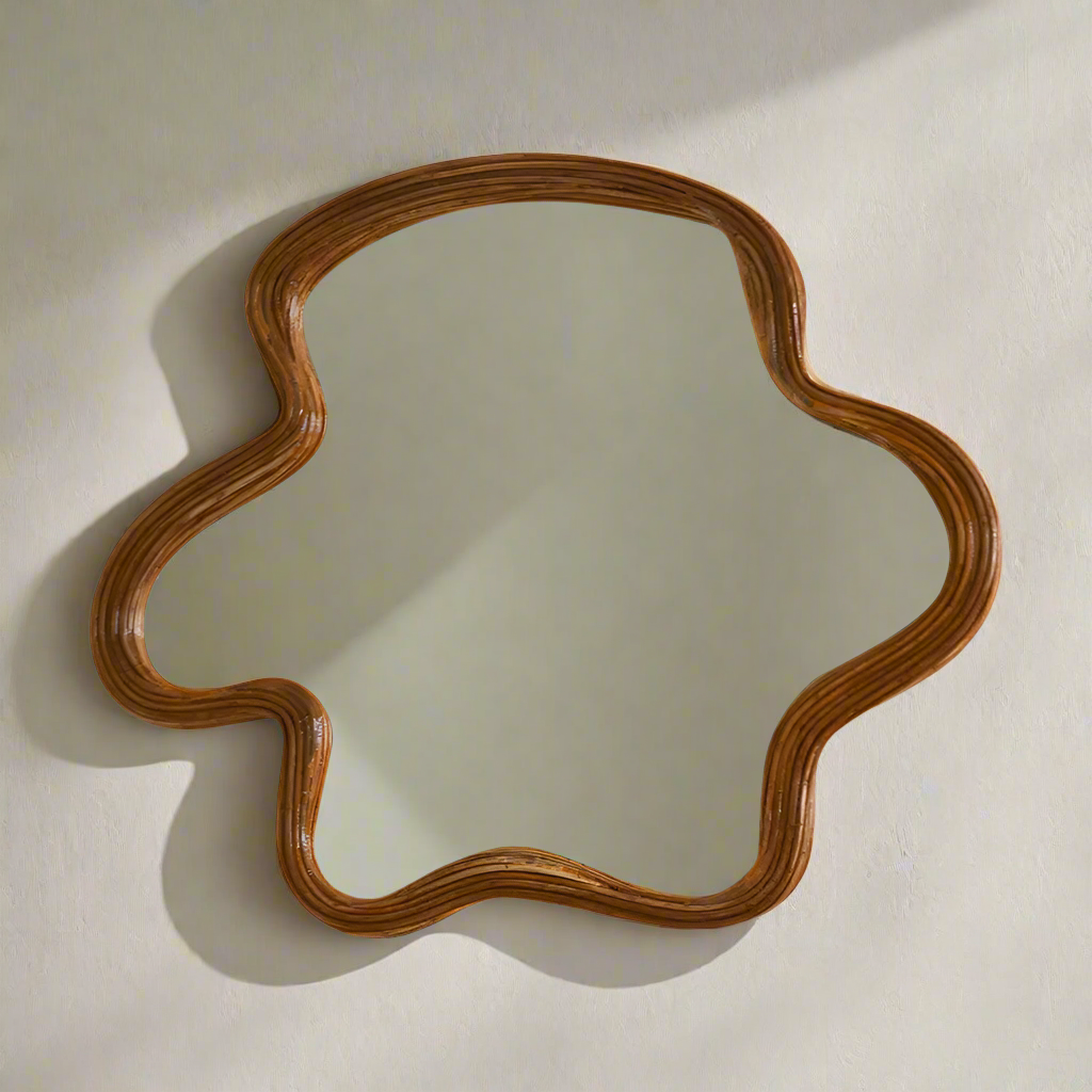 Organic Shaped Rattan Mirror