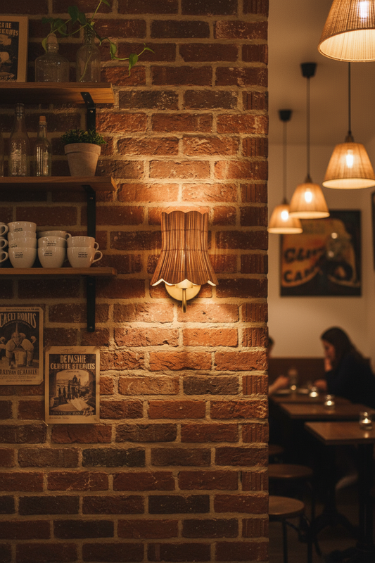 Floral- Shaped Rattan & Brass Wall Sconce