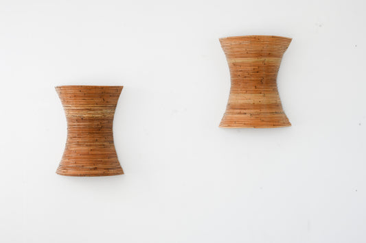 Pair of Hour Glass Shaped Rattan Wall Sconces