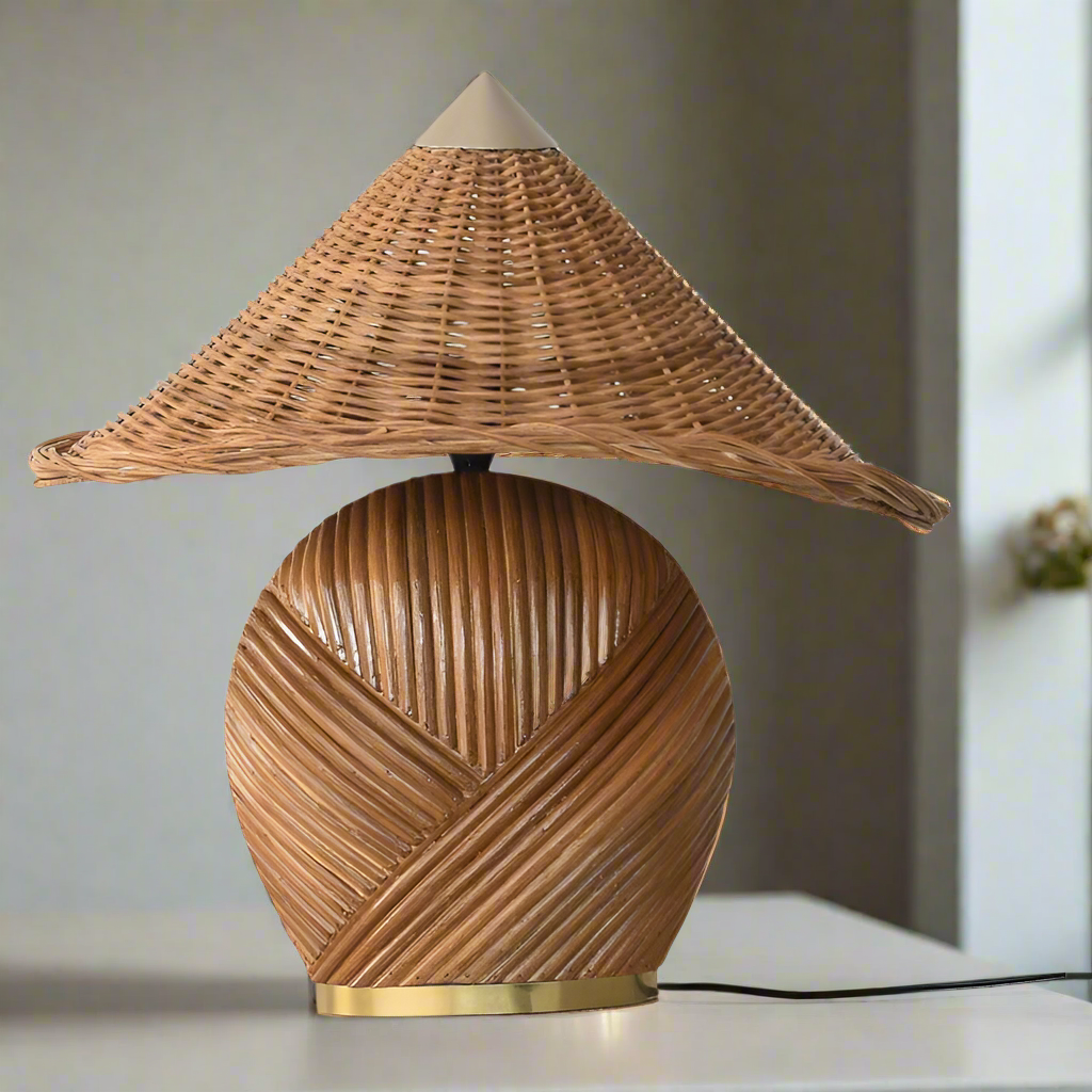 Deka Wicker table lamp with a conical shade