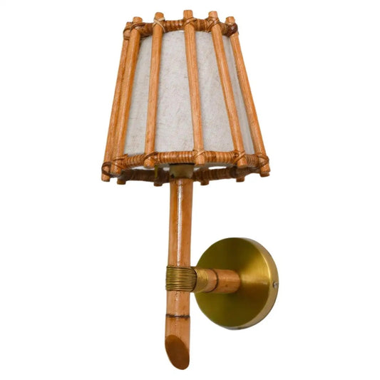 Brass & Rattan Wall Sconce