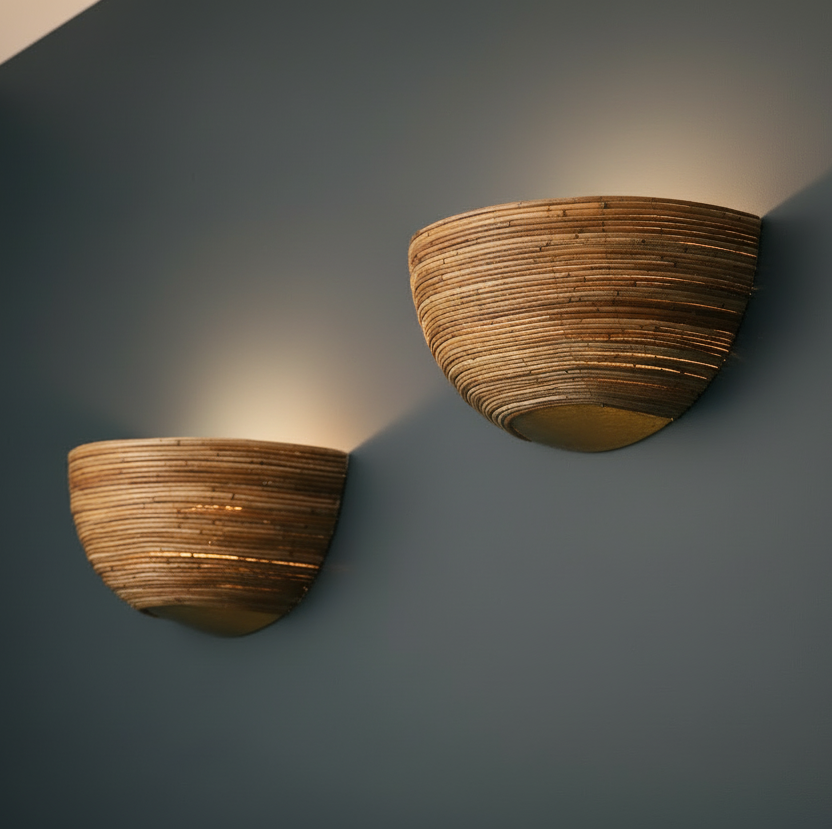 Canna Wall Sconce Detail — Organic Rattan Reed Texture | Rattanology