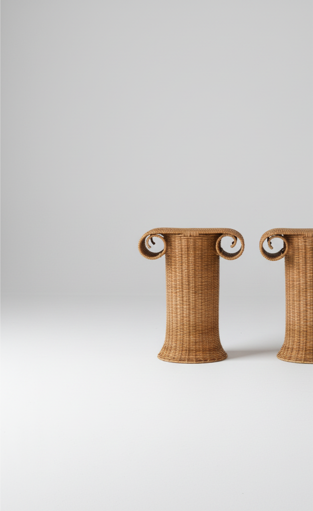 Handcrafted Rattan Column Pedestal Plant Stand “Scroll”