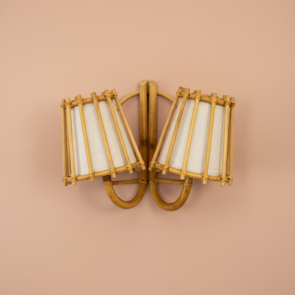 Duo Rattan Wall Sconce — Natural Rattan Texture Detail | Rattanology USA