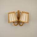 Duo Rattan Wall Sconce — Bent Frame and Pencil Reed Shades, Front View | Rattanology USA