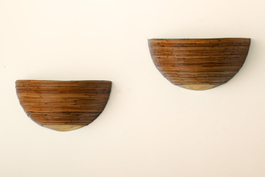 Brass & Rattan Half Dome Wall Light