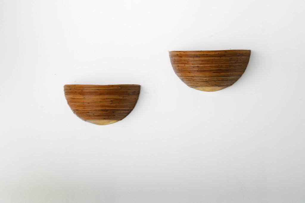 Brass & Rattan Half Dome Wall Light