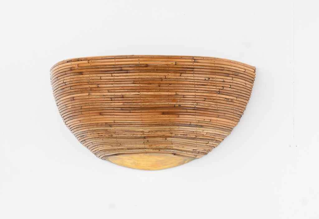 Brass & Rattan Half Dome Wall Light