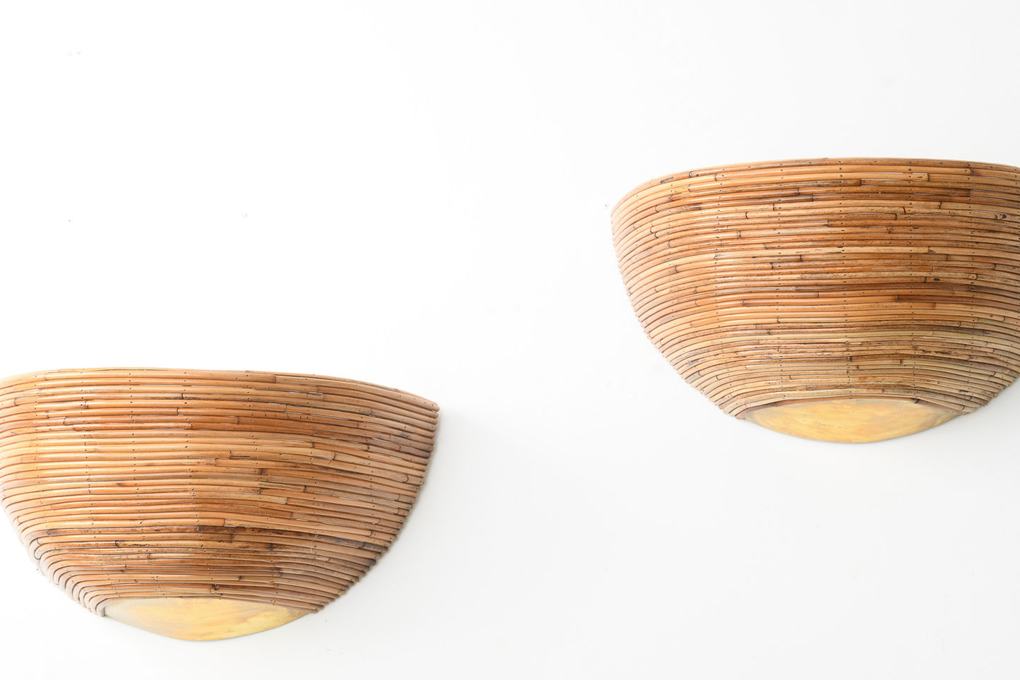 Pair of Brass & Rattan Half Dome Wall Light