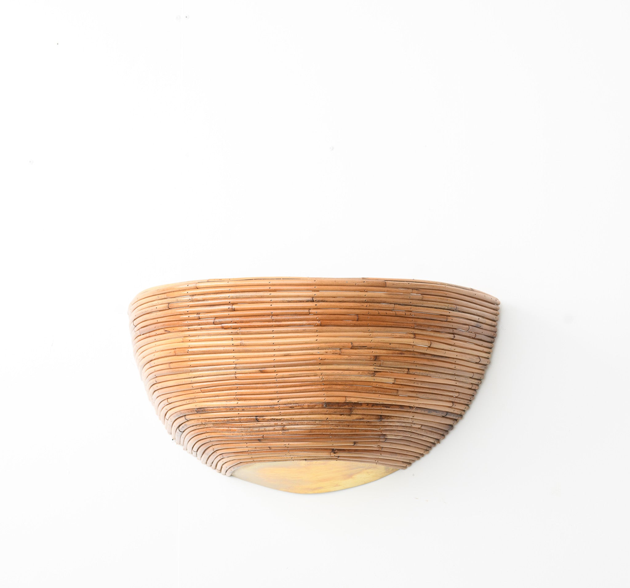 Brass & Rattan Half Dome Wall Light
