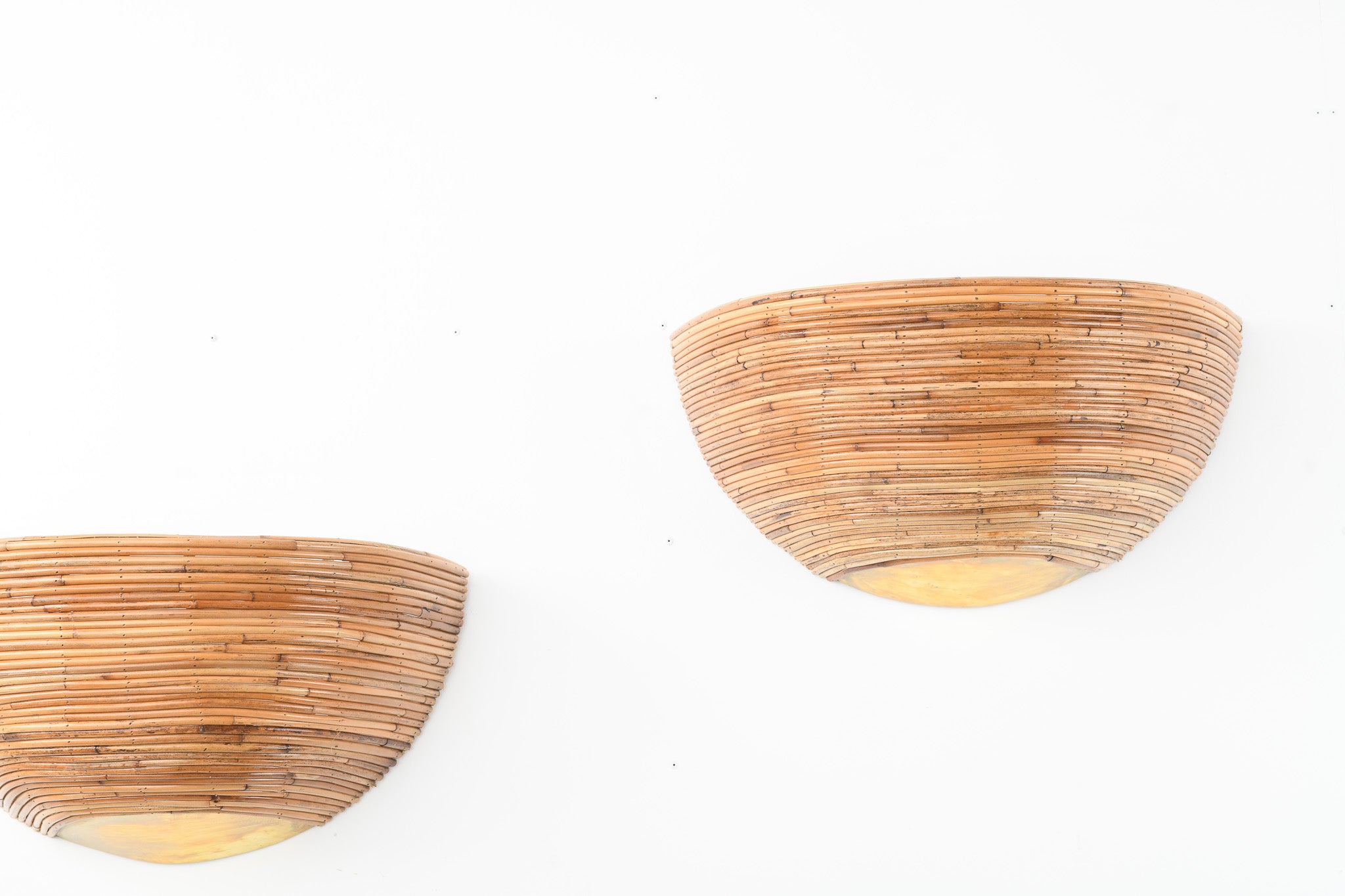 Brass & Rattan Half Dome Wall Light