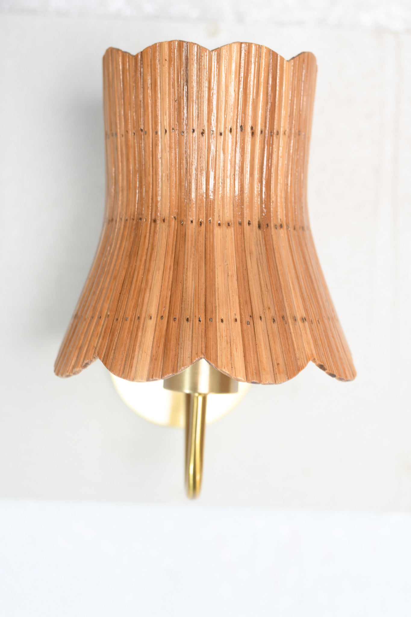 Floral- Shaped Rattan & Brass Wall Sconce