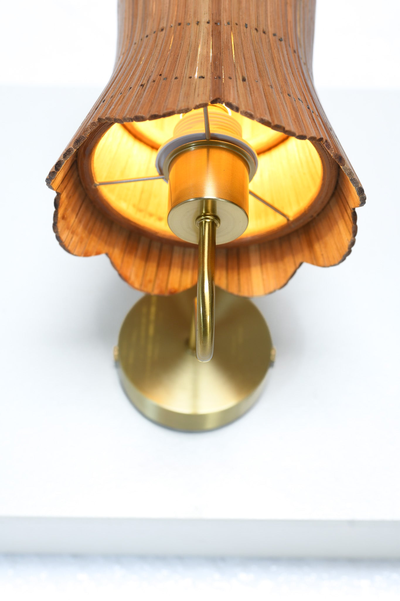 Floral- Shaped Rattan & Brass Wall Sconce