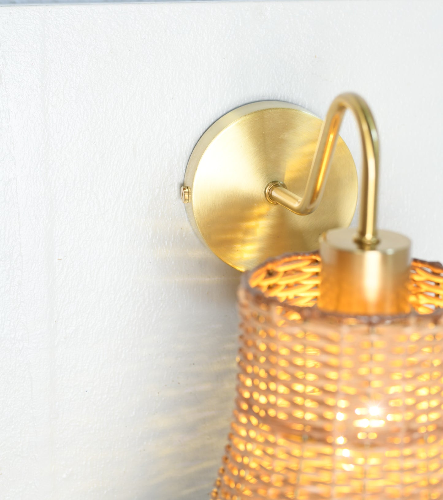 Bell- Shaped Brass & Rattan Wall Sconce