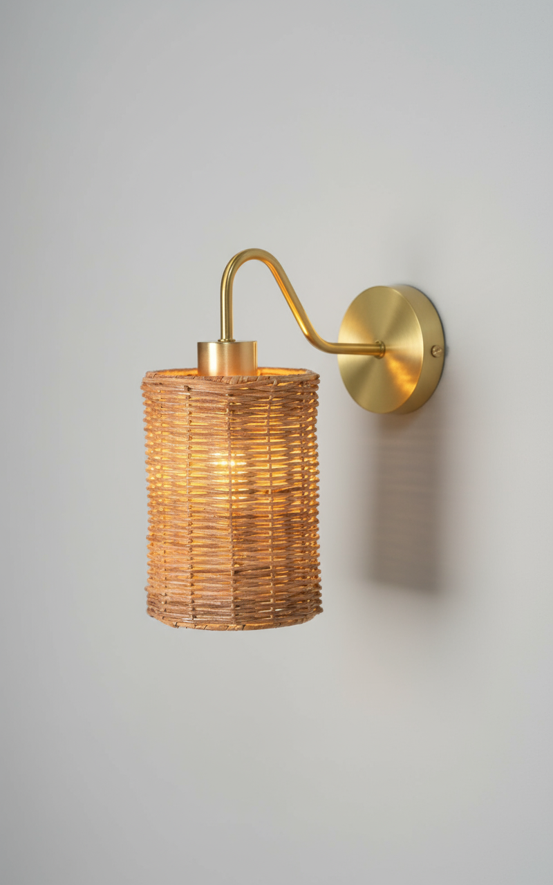 Sphere Shaped Wicker & Brass Wall Sconce