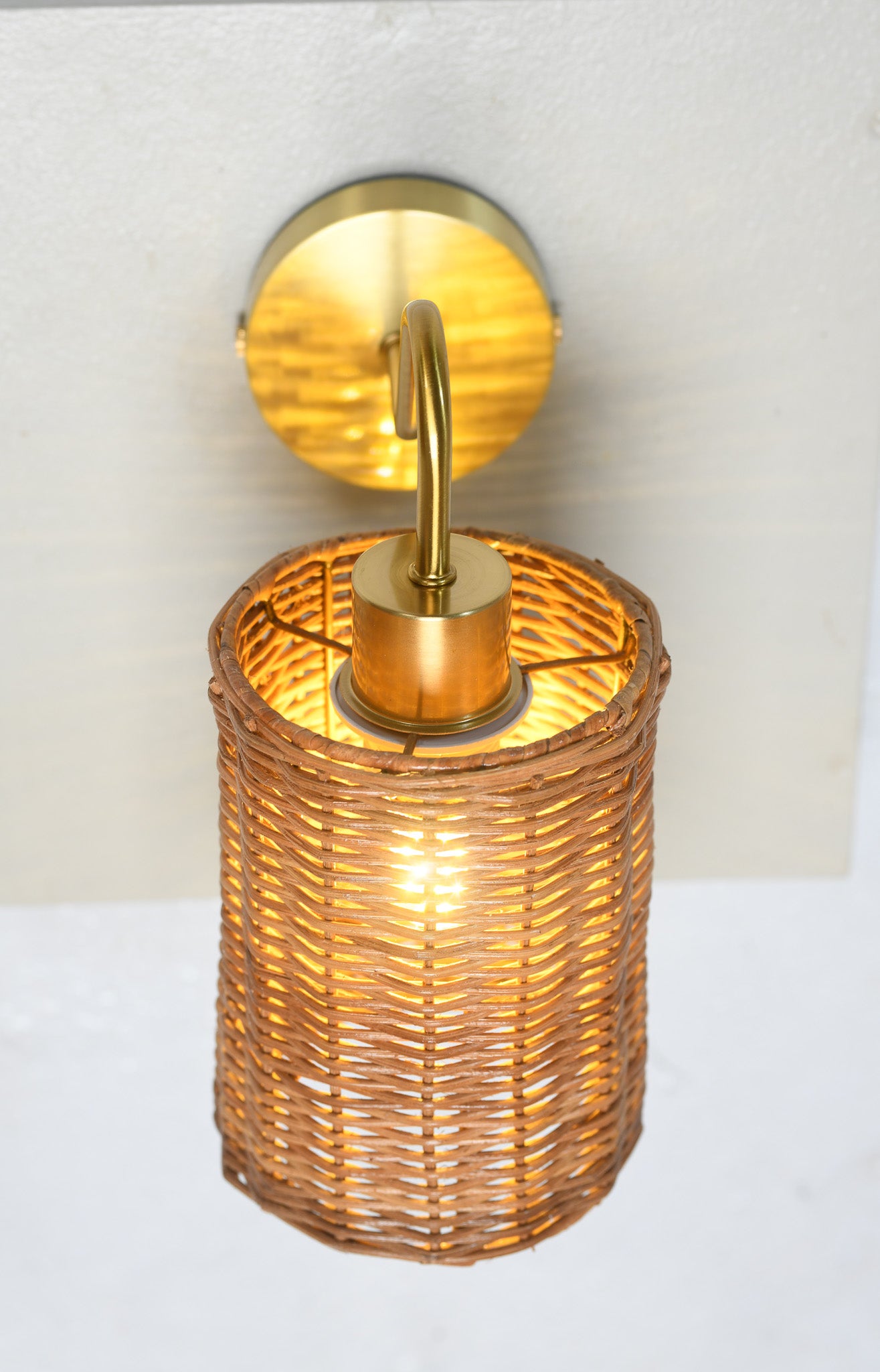 Sphere Shaped Wicker & Brass Wall Sconce