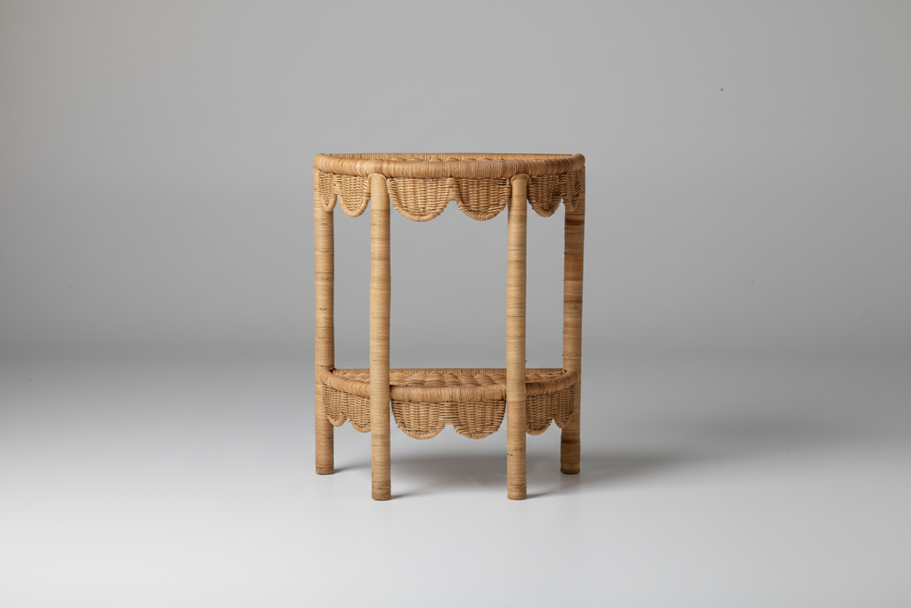 Handwoven Scalloped Rattan Nightstand - The Scallop Bedside Table