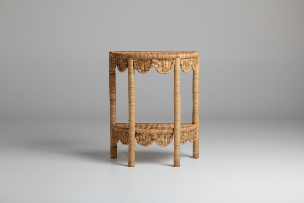 Handwoven Scalloped Rattan Nightstand - The Scallop Bedside Table