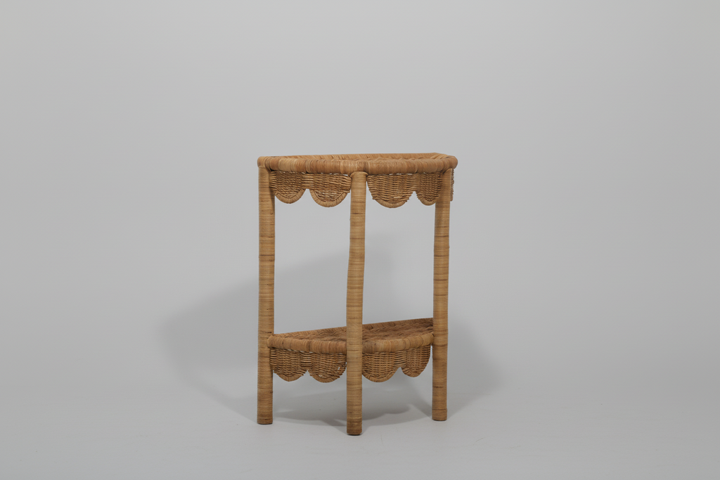 Handwoven Scalloped Rattan Nightstand - The Scallop Bedside Table