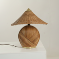 Deka Rattan Table Lamp with Gold Banding – Mid-Century Modern Handcrafted Lighting by Rattanology