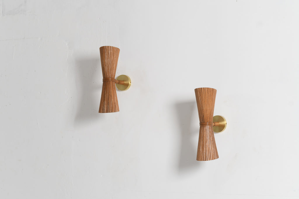 Rattan Pleated Wall Sconce - Set of 2