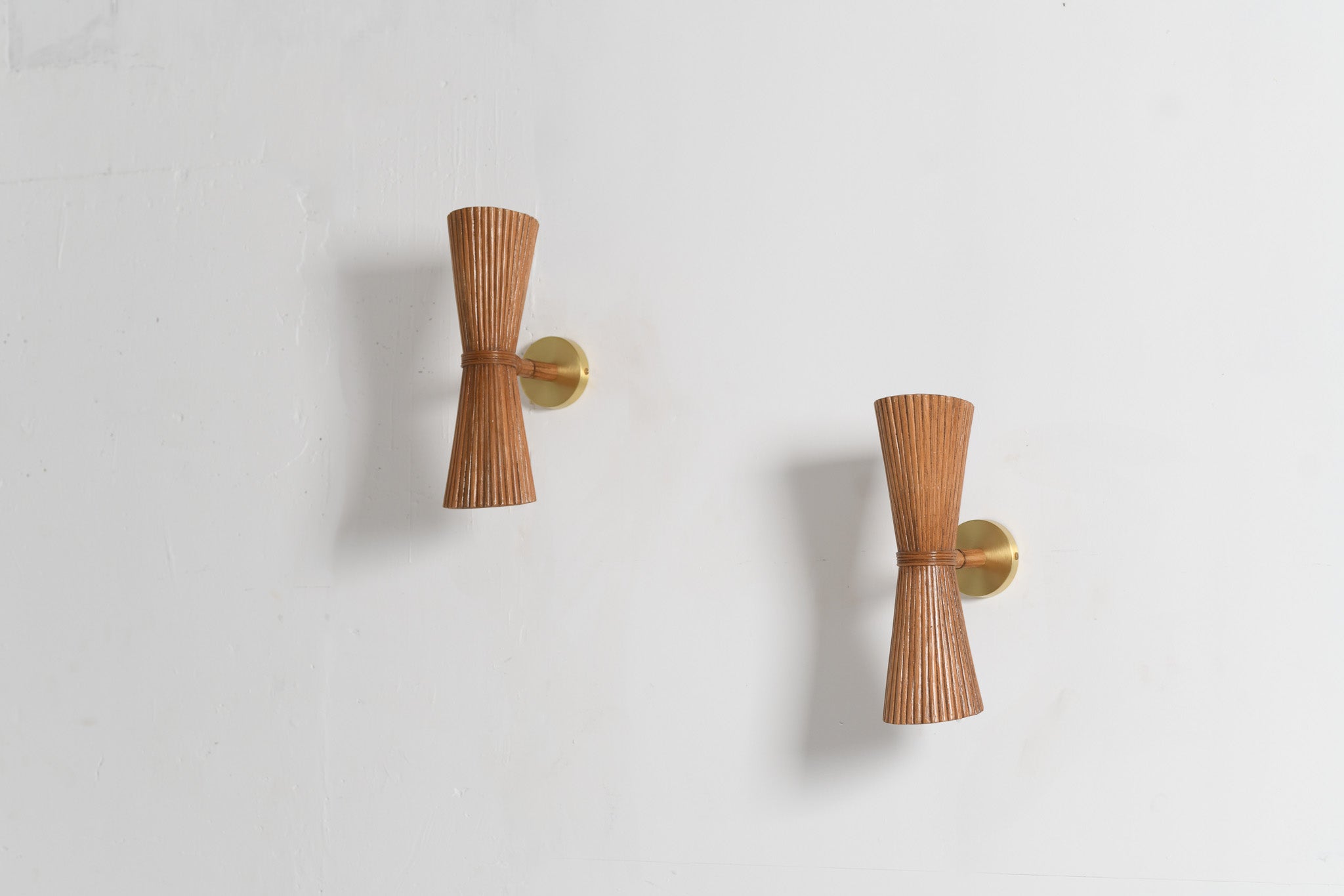 Rattan Pleated Wall Sconce - Set of 2