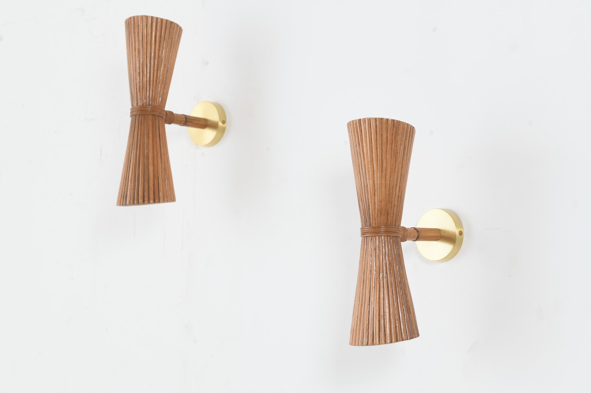Rattan Pleated Wall Sconce - Set of 2