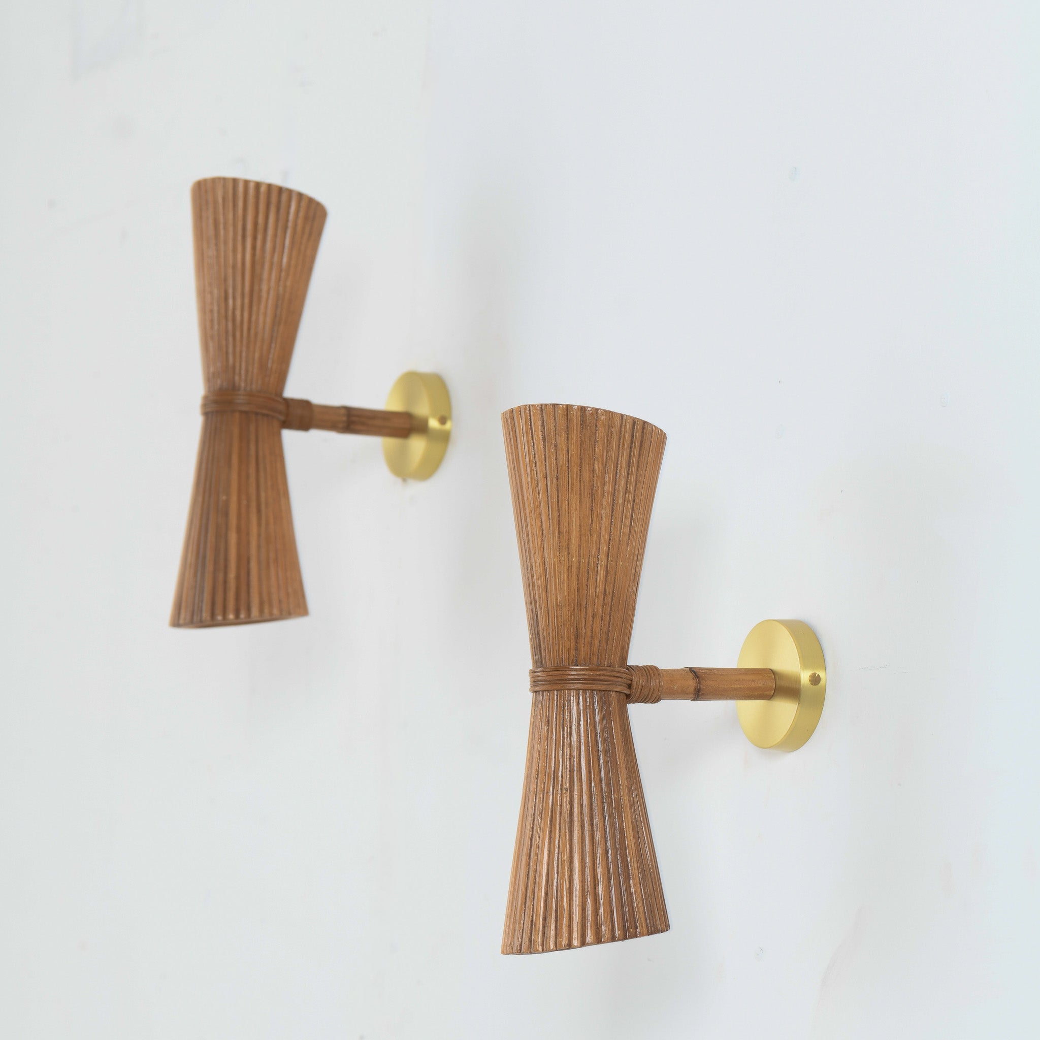 Rattan Pleated Wall Sconce - Set of 2