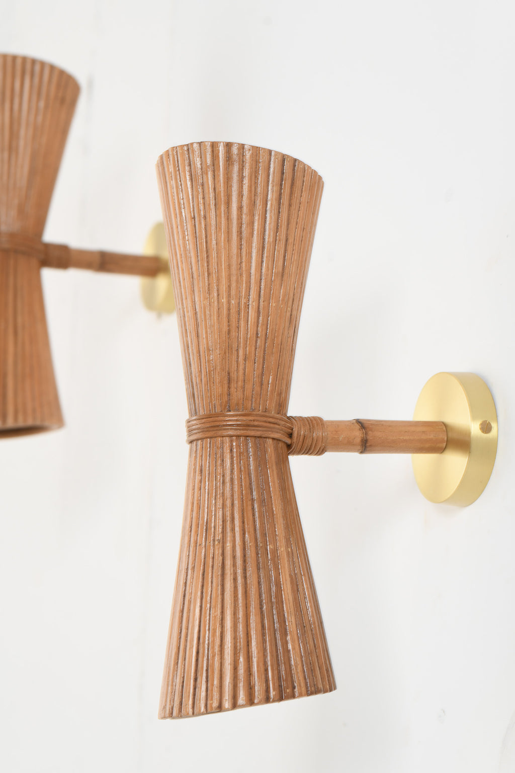 Rattan Pleated Wall Sconce - Set of 2