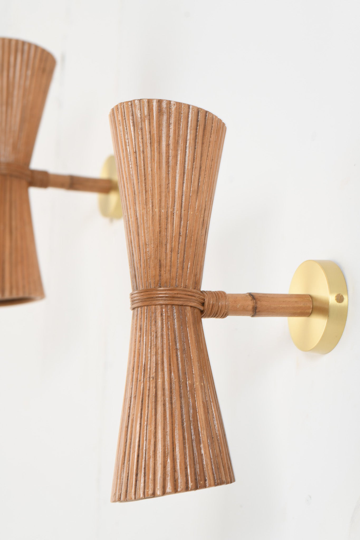 Rattan Pleated Wall Sconce - Set of 2