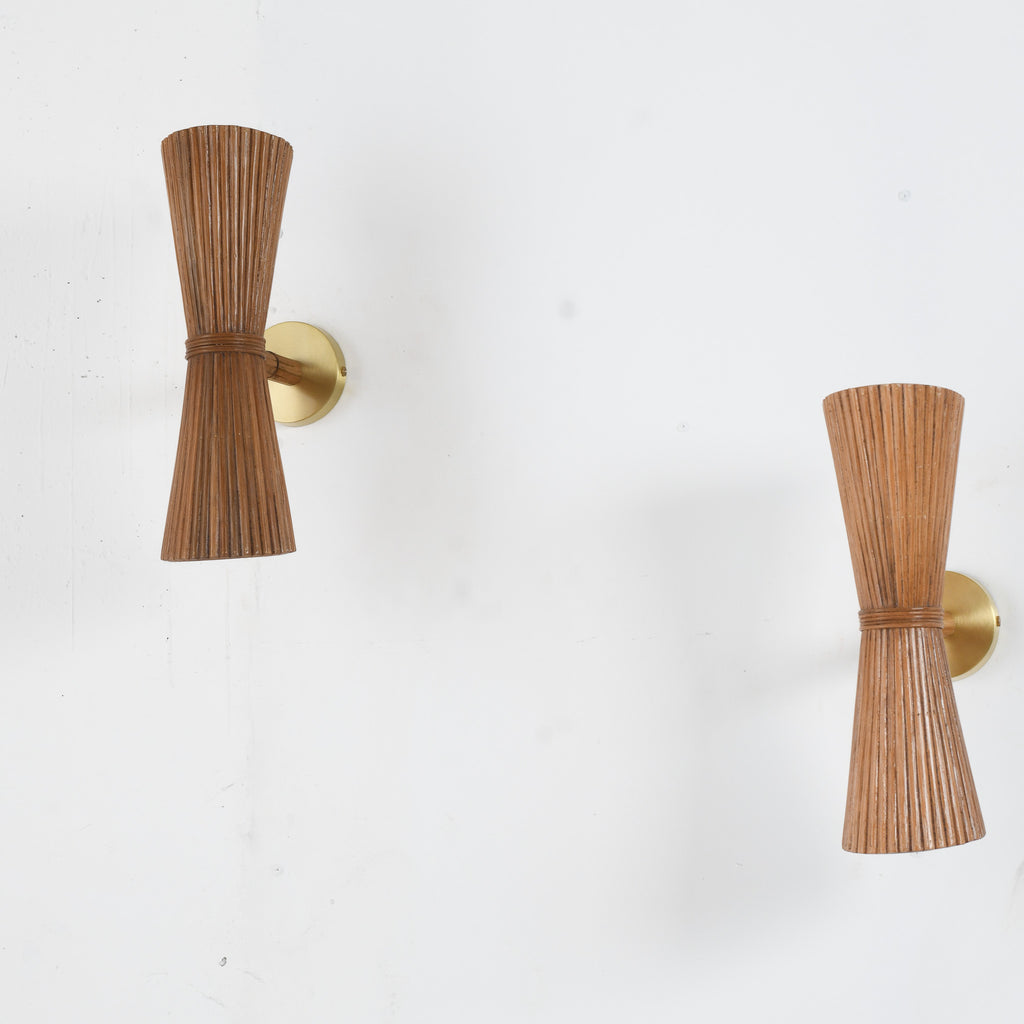 Rattan Pleated Wall Sconce - Set of 2