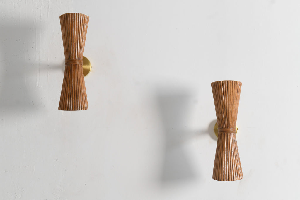 Rattan Pleated Wall Sconce - Set of 2