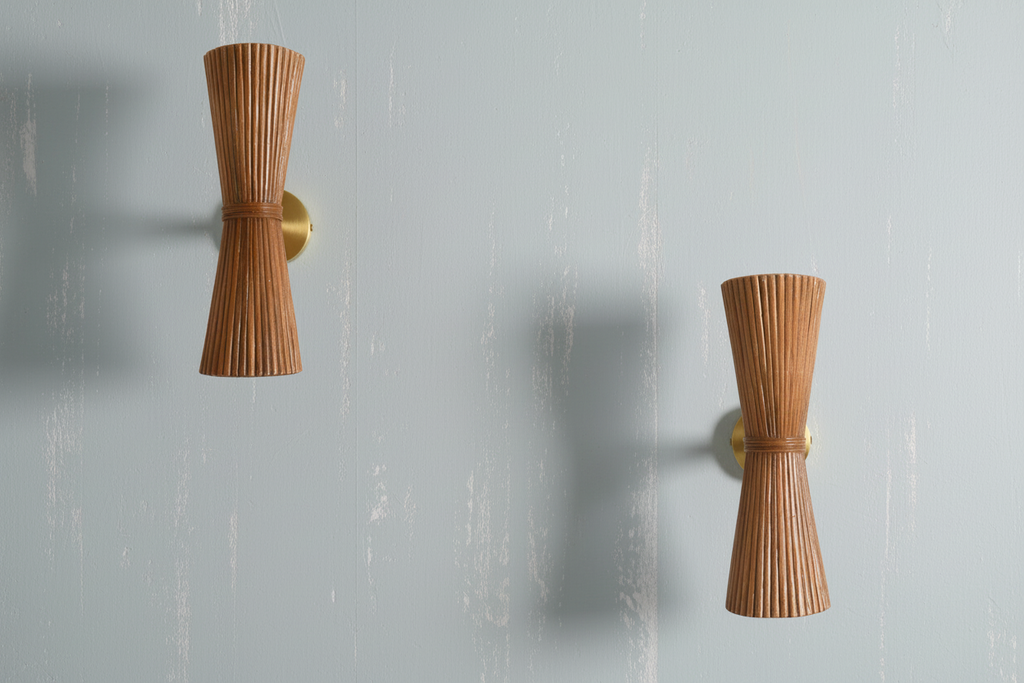 Rattan Pleated Wall Sconce - Set of 2