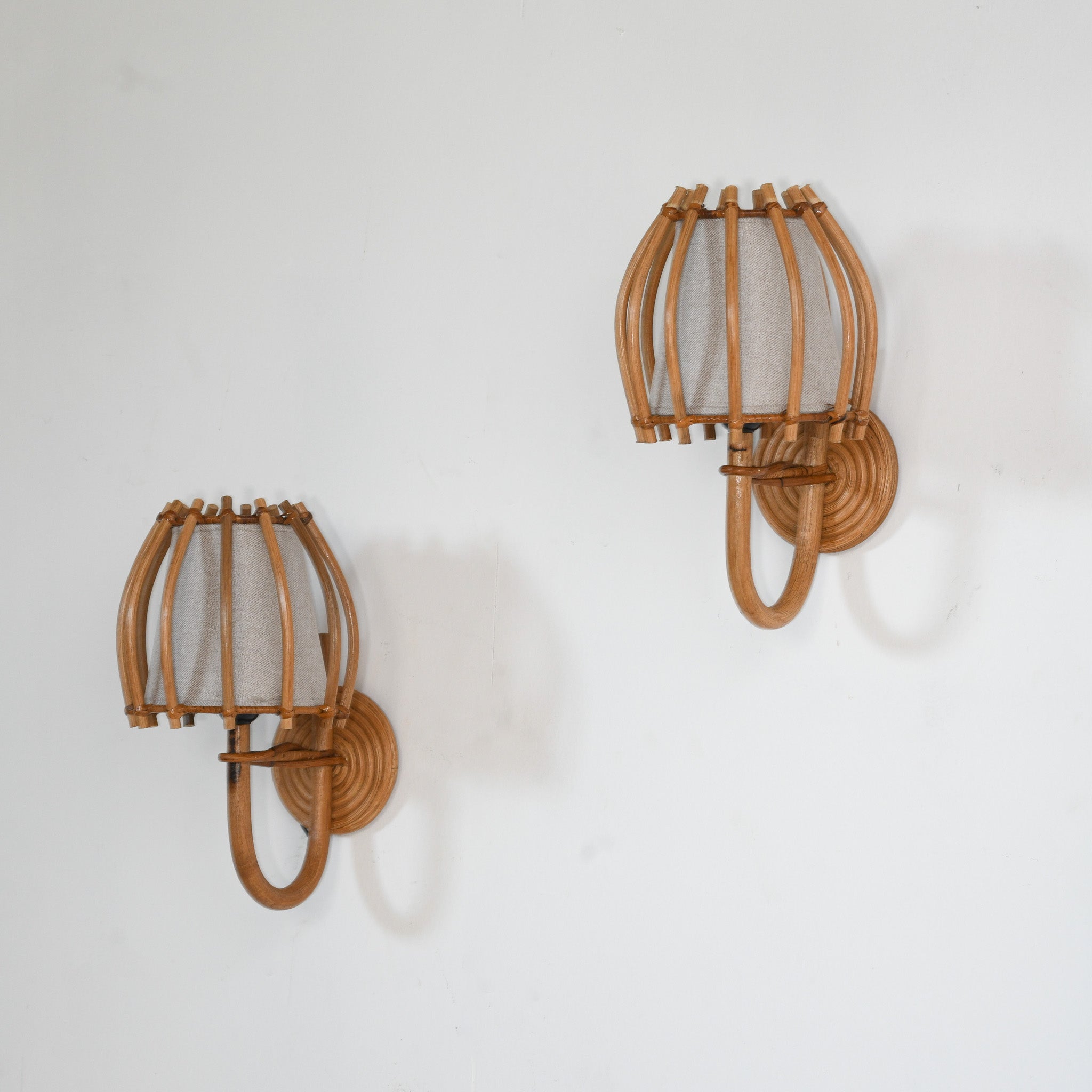 Bent Rattan Wall Lamp - Set of 2