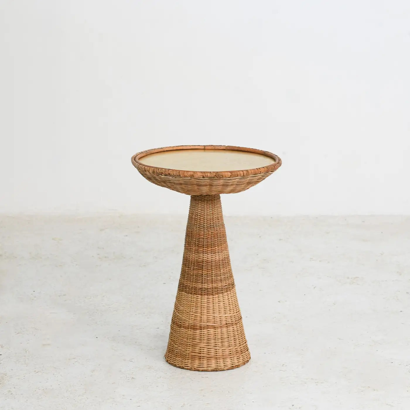 Rattan Side Table Hourglass with Brass Top