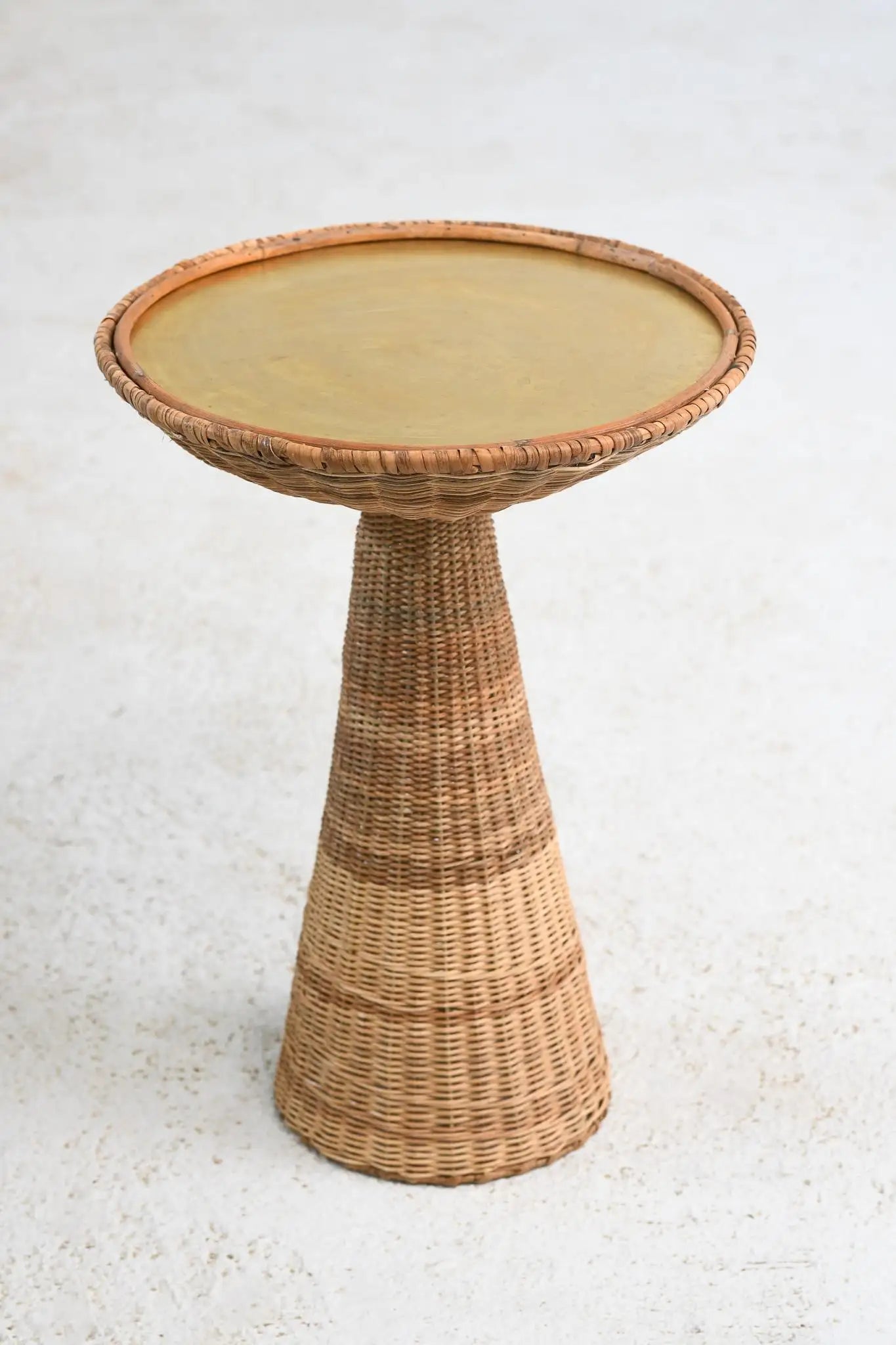 Rattan Side Table Hourglass with Brass Top
