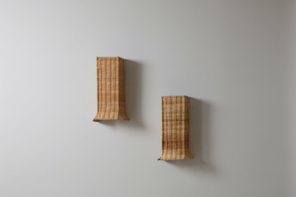 Handcrafted Wicker Wall Lamp Pair - Organic Modern Design