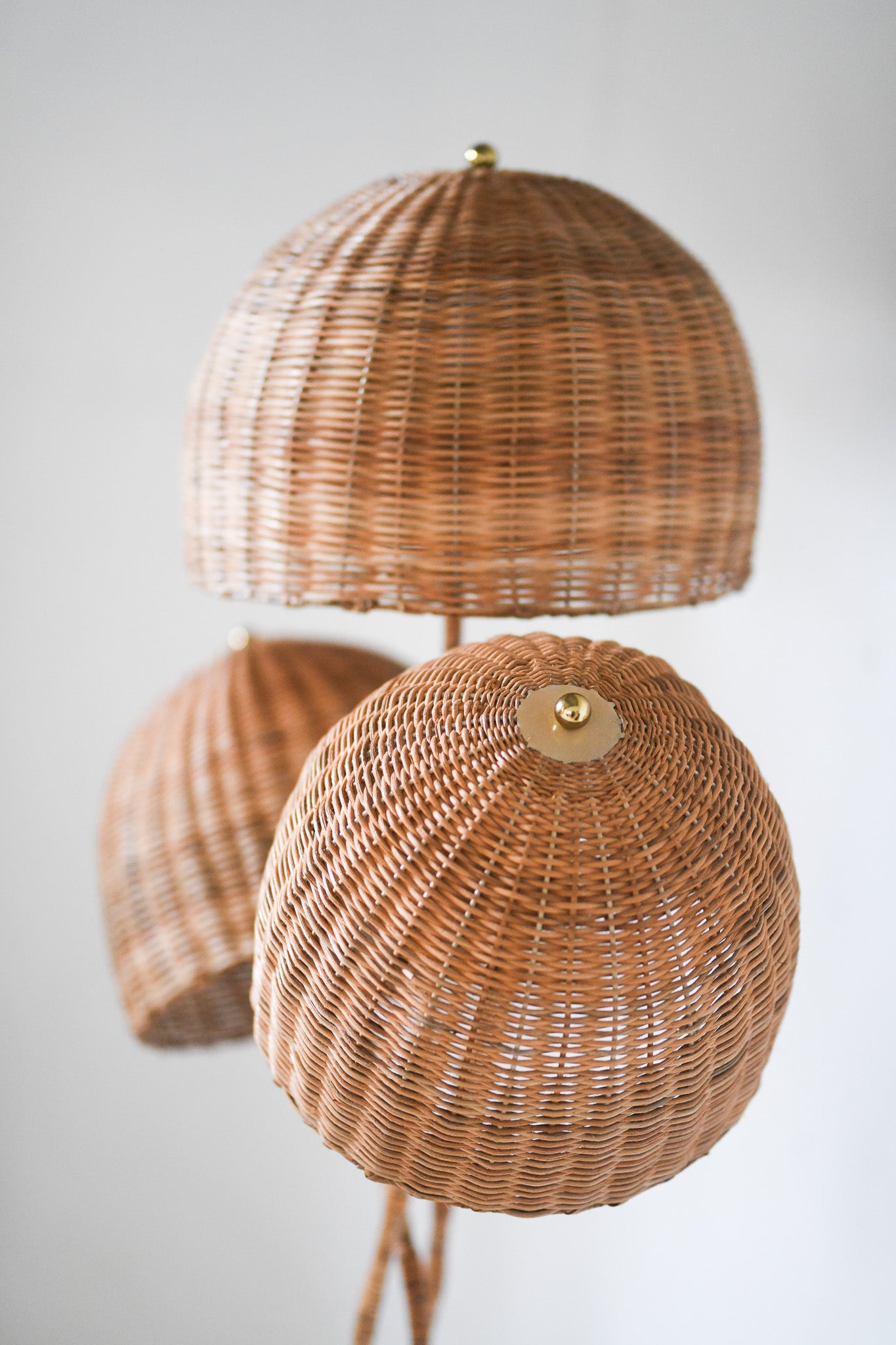 Sculptural Three-Shade Rattan Floor Lamp