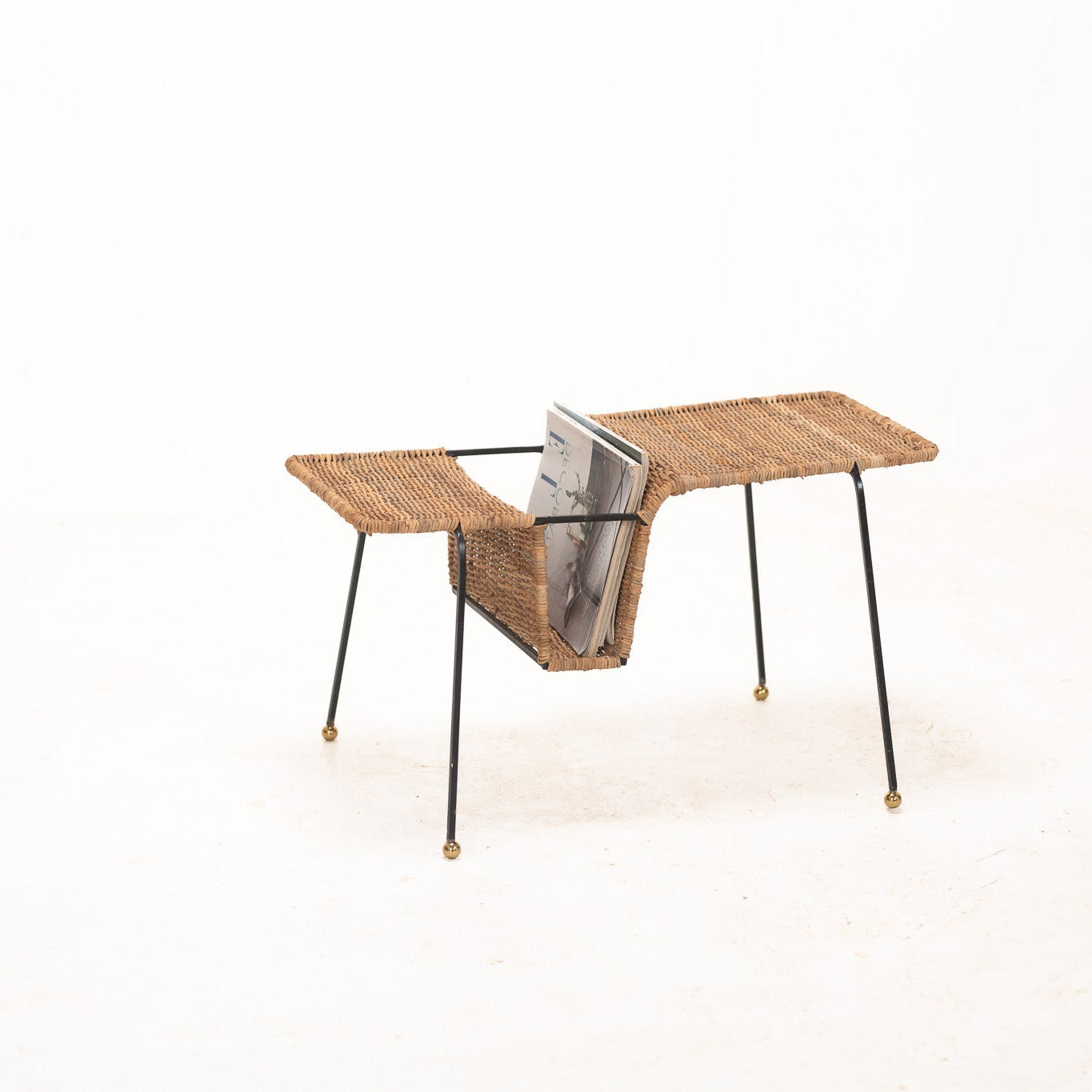 Ledger rattan magazine table — open storage compartment detail, handcrafted natural rattan