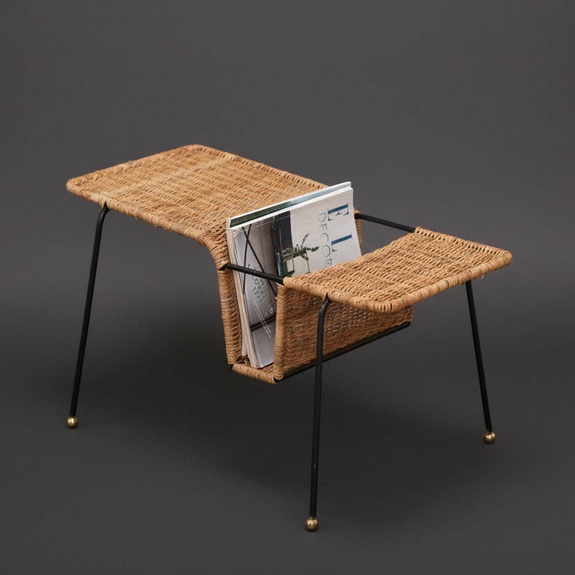 Ledger Magazine Table by Rattanology — natural rattan side table with integrated magazine storage