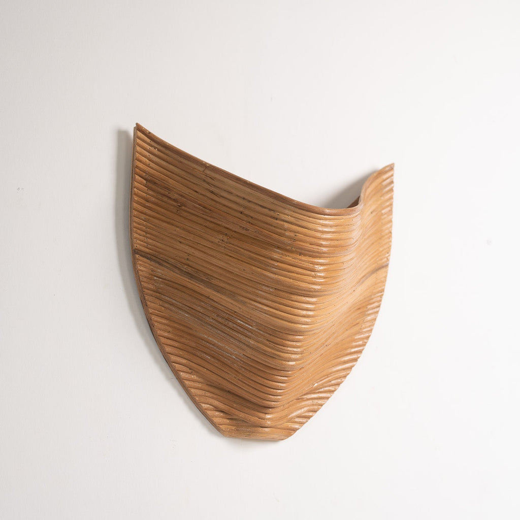 Aurora Sculptural Wall Sconce — full view, handcrafted rattan, Rattanology