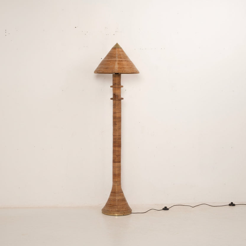 Rattan Capri Floor Lamp — close-up of rattan wrap construction, natural cane texture