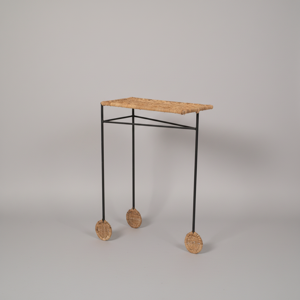 Studio shot of Trois rattan side table pair on light grey background — Rattanology UK