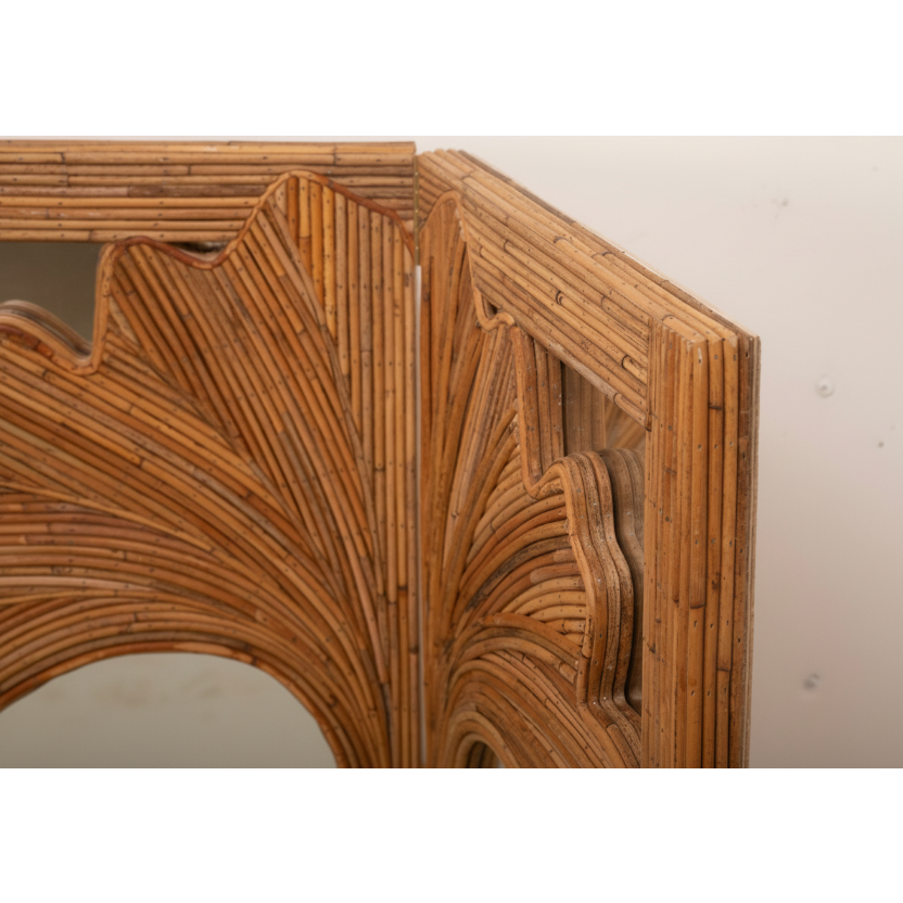 The Ginkgo Leaner — side profile, skin-on rattan and brass hardware, Rattanology