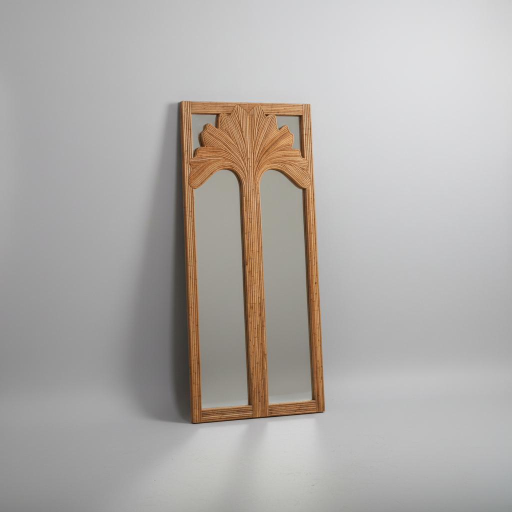 The Ginkgo Leaner — rattan frame detail, natural texture, Rattanology