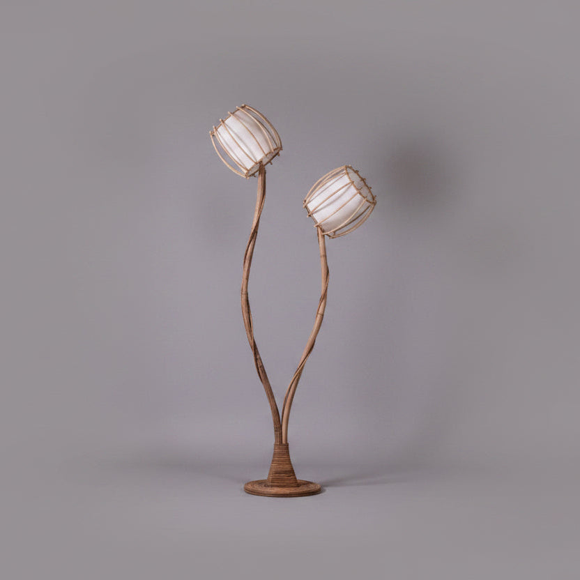Calyx Rattan Floor Lamp in room setting — premium rattan lighting, USA