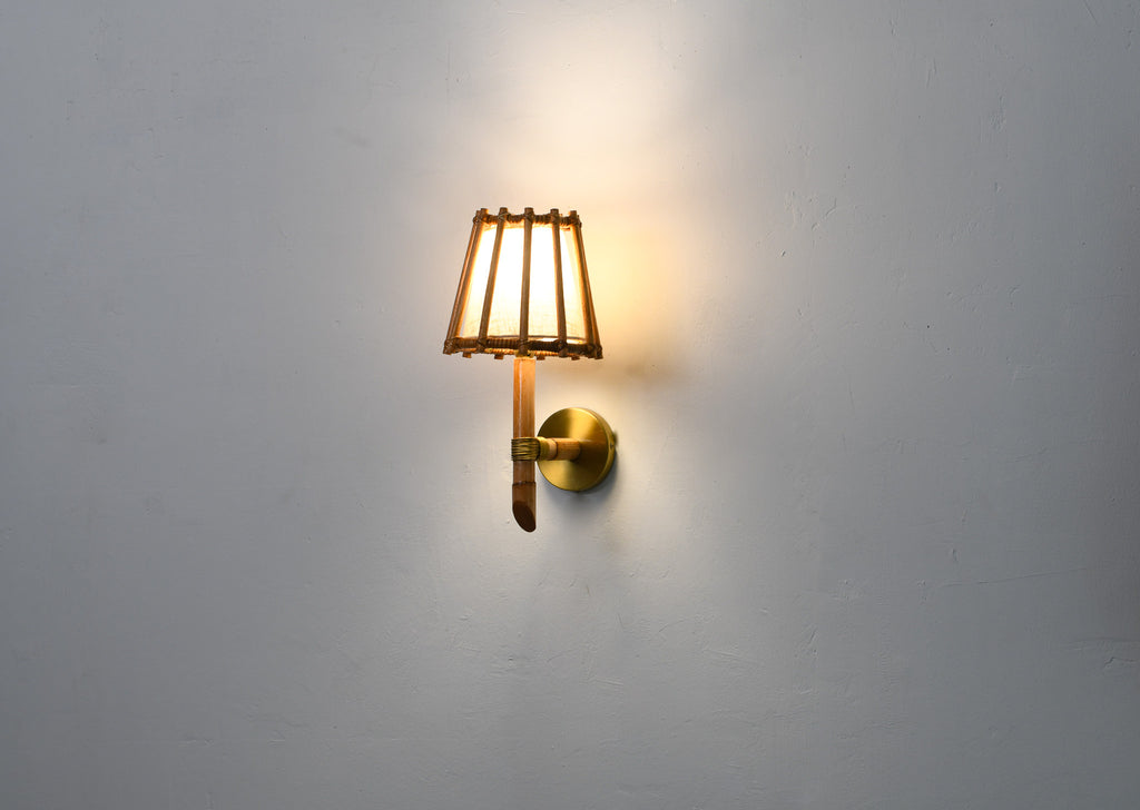Brass & Rattan Wall Sconce