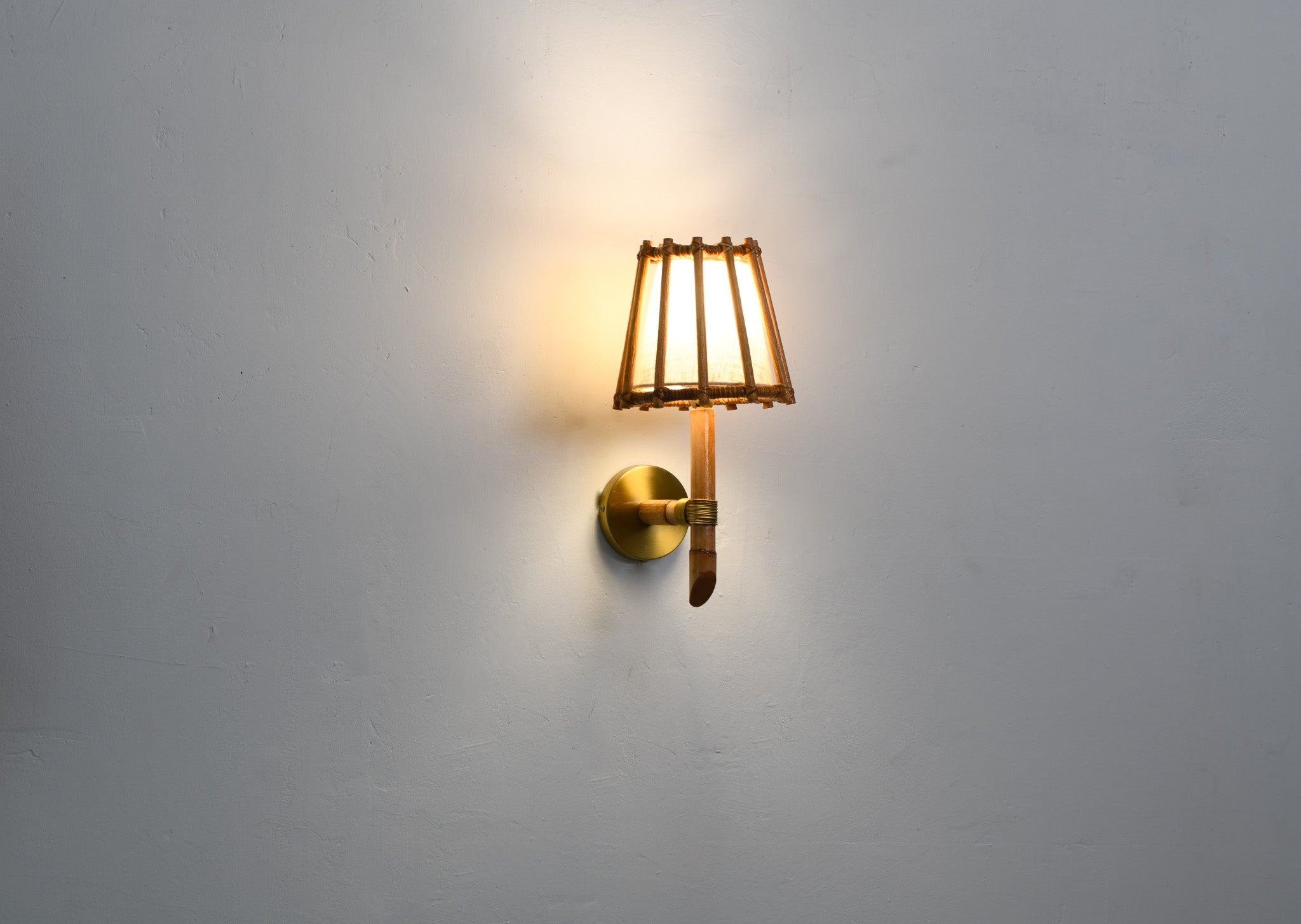 Brass & Rattan Wall Sconce