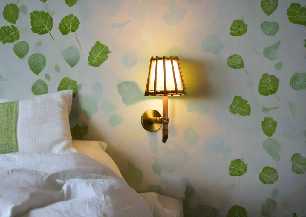 Brass & Rattan Wall Sconce