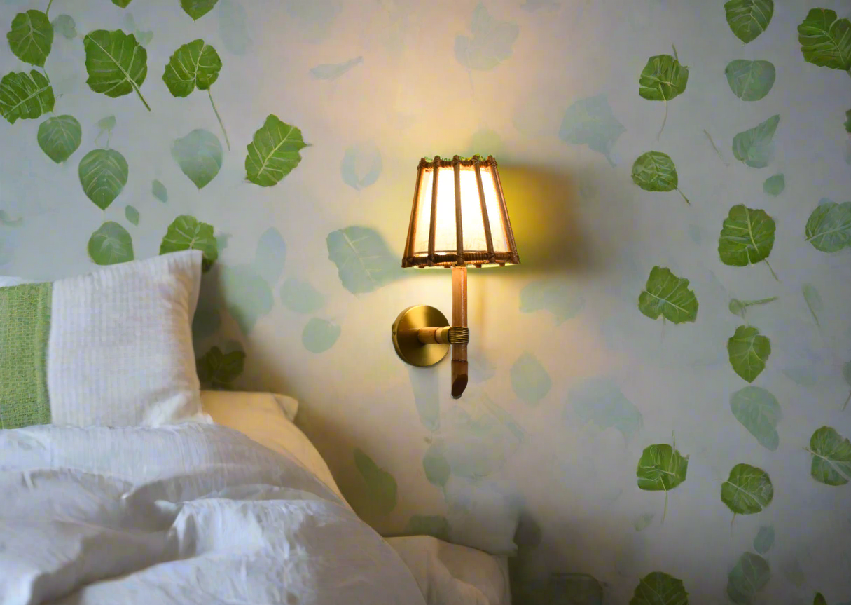 Brass & Rattan Wall Sconce